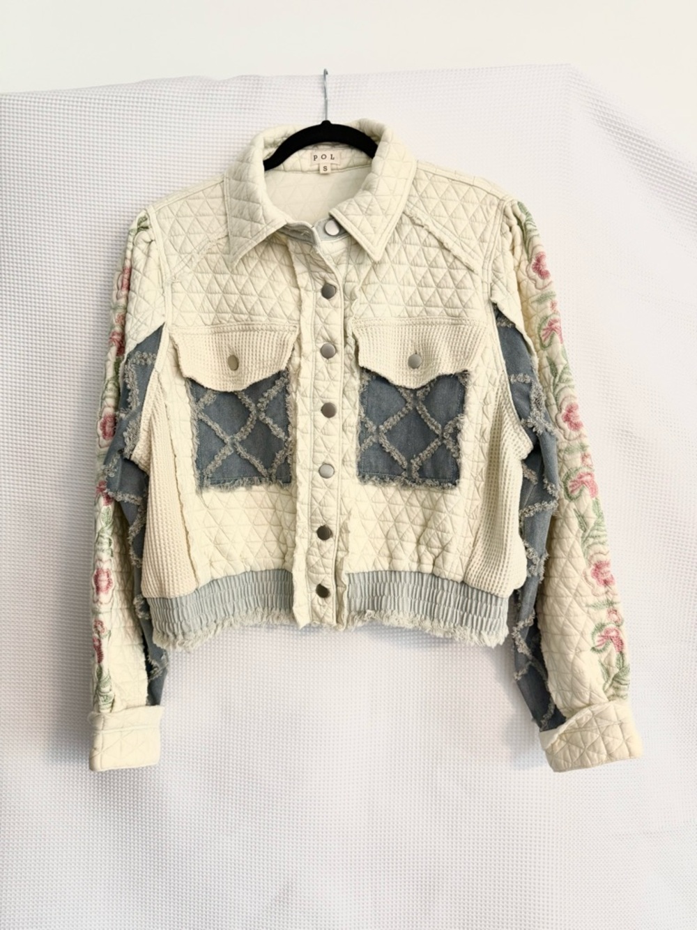 POL quilted patchwork fray  Jacket Waffle Knit-S